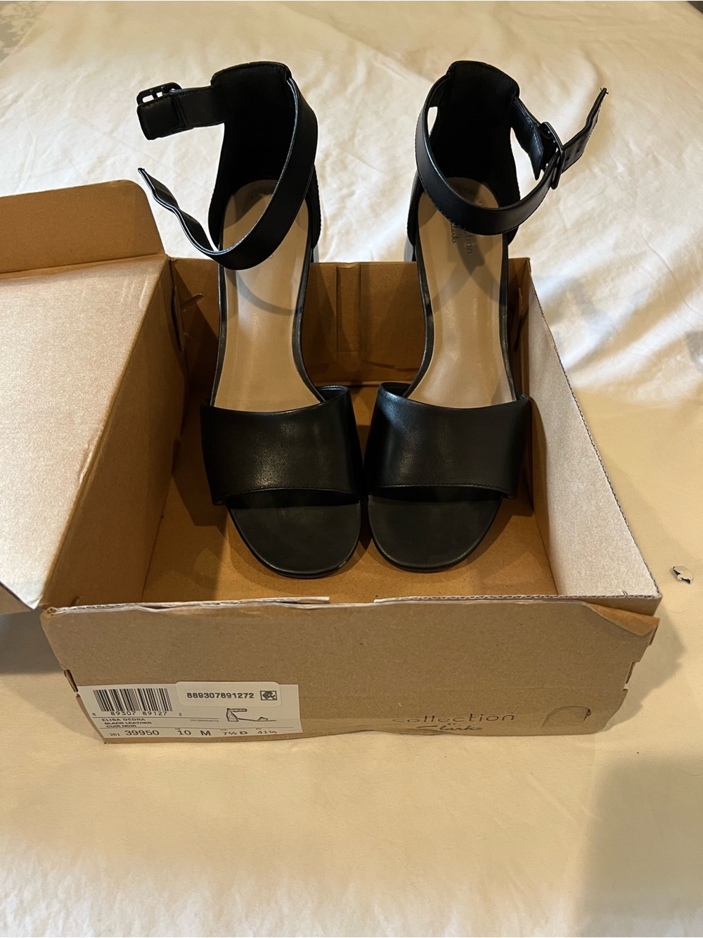 Clarks Black Leather Ankle-Strap Sandals
